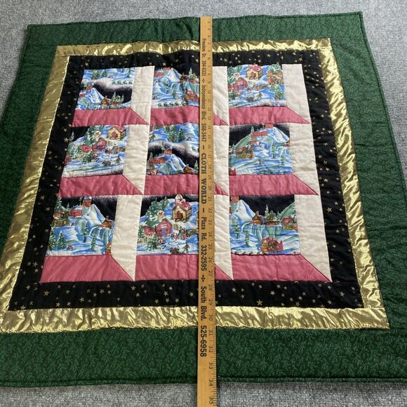 Christmas Wall Hanging‎ Quilt Handmade Square Printed Town Scenes Snow - Picture 9 of 15